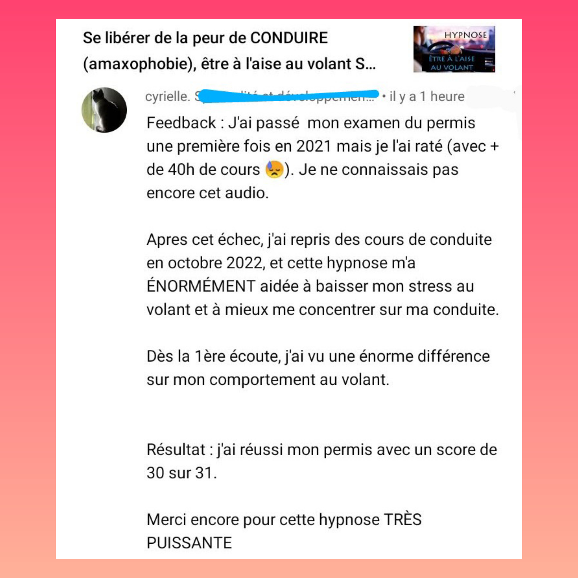 L&rsquo;hypnose pour maximiser ses chances d&rsquo;obtenir le permis de conduire 🚗